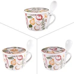 Bol à soupe en porcelaine avec couvercle et cuillère ANTAN 75 cl - Ø 13,5 cm
