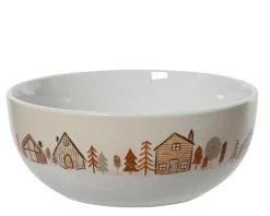 Bol blanc en porcelaine avec maisons et sapins - Ø 15 x H 6 cm