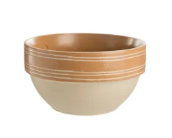 Bol rond en grès coloris marron et beige imprimé sérigraphie avec un motif rond et cercle – Ø 14 x 8 cm (produit vendu à l'unité, livré aléatoirement parmi deux modèles)