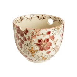 Bonbonnière en grès beige à motifs floraux pourpre Kiyo - Ø 10 x 9 cm
