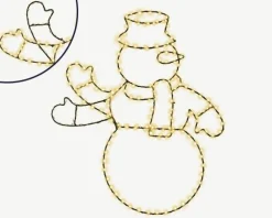 Bonhomme de neige lumineux à 200 micro-LED blanc chaud intérieur/extérieur sur câble noir - 39 x 45 cm