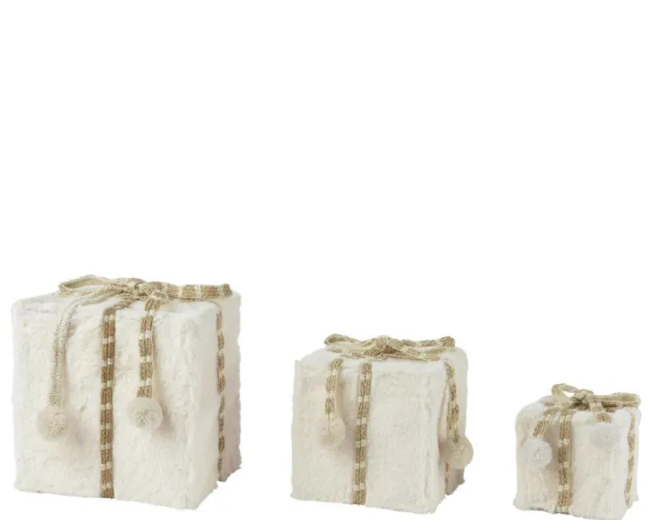 Boîte cadeau en fausse fourrure blanche grand modèle - 21 x 21 x 21 cm