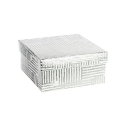 Boîte carrée en papier métallisé argent à motifs rayures - 16,5 x 7,5 cm