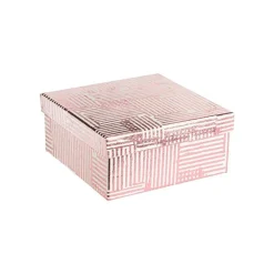 Boîte carrée en papier métallisé rose à motifs rayures - 19 x 8,5 cm