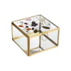 Boîte carrée en verre et métal doré avec décor fleurs séchées grand modèle - 13 x 13 x 8 cm