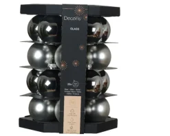 Boîte de 20 boules de Noël coloris argent en verre - Ø 6 cm