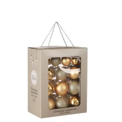 Boîte de 26 boules de Noël en verre doré - Ø 7 cm