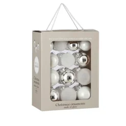 Boîte de 26 boules de Noël en verre blanc - Ø 7 cm