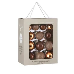 Boîte de 26 boules de Noël en verre marron - Ø 7 cm