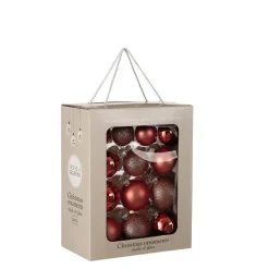 Boîte de 26 boules de Noël en verre rouge foncé - Ø 7 cm