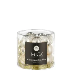 Boîte de 24 mini boules de Noël en verre crème - Ø 2,5 cm