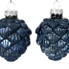 Boîte de 6 pommes de pin en verre bleu nuit brillant et mat - Ø 5 x H 7 cm