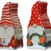 Boîte de rangement en métal embossé rouge forme gnome - 10 x 7 x 21 cm