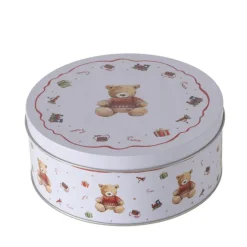Boîte de stockage blanche à motif ourson en métal Bailey - Ø 16 x H 7 cm