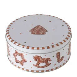 Boîte de stockage blanche à motif biscuits de Noël en métal Ginger - Ø 18 x H 8 cm