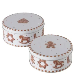 Boîte de stockage blanche à motif biscuits de Noël en métal Ginger - Ø 18 x H 8 cm