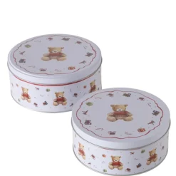 Boîte de stockage blanche à motif ourson en métal Bailey - Ø 18 x H 8 cm