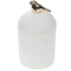 Boîte en céramique blanche avec oiseau doré Ofelia - 9 x 9,3 x 17 cm