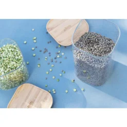 Boîte en verre empilable 1400 ml avec couvercle en bambou 11x11x20 cm