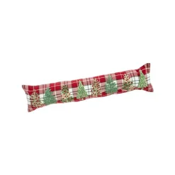 Boudin de porte en coton rouge et vert décor sapins - 80 x 17 cm