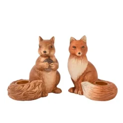 Bougeoir animal de la forêt marron - 7,5 x 9,5 x 11 cm