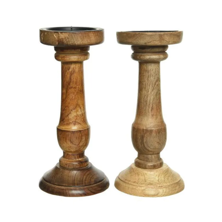 Bougeoir coloris marron en bois de manguier - 25 cm