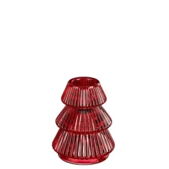 Bougeoir en verre rouge forme arbre de Noël - Ø 6,5 x H 8 cm