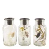 Bougeoir fleurs séchées coloris transparent en verre - 13 cm