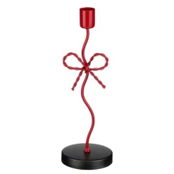 Bougeoir rouge avec pied à motif nœud - 8 x 7 x 25 cm