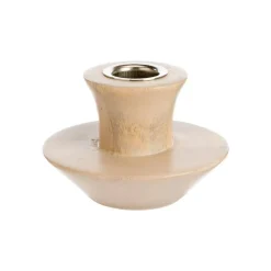 Bougeoir toupie en bois de manguier blanchi - Ø 9 x H 6 cm