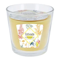 Bougie 3 mèches jaune à la citronnelle dans verre Estivade - Ø 13,5 x H 12,5 cm