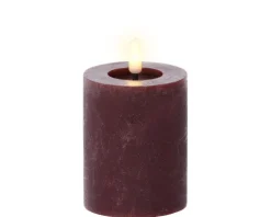Bougie bordeaux imitation cire à LED blanc chaud pour intérieur - Ø 7 x H 11,3 cm