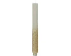 Bougie cierge longue blanc laine avec paillettes or - Ø 2,8 x H 26,5 cm