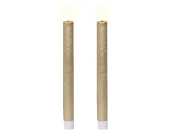 Bougie cierge longue dorée imitation cire à LED blanc chaud pour intérieur - Ø 2,2 x H 24,5 cm