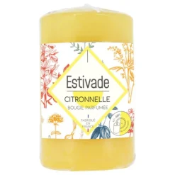 Bougie cylindrique jaune à la citronnelle Estivade - Ø 6,8 x 11,5 cm