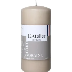 Bougie cylindrique taille L beige parfum lin L’Atelier de Denis - Ø 6,8 x H 14.5 cm