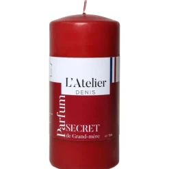 Bougie cylindrique taille L rouge parfum secret de grand-mère L’Atelier de Denis - Ø 6,8 x H 14.5 cm