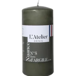 Bougie cylindrique taille L gris argile L’Atelier de Denis - Ø 6,8 x H 14,5 cm