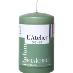 Bougie cylindrique taille S vert parfum fraîcheur basilic L’Atelier de Denis - Ø 6,8 x H 11 cm