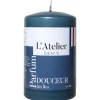 Bougie cylindrique taille S bleu parfum douceur des î L’Atelier de Denis - Ø 6,8 x H 11 cm
