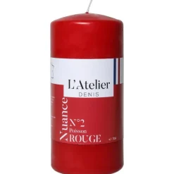 Bougie cylindrique taille L rouge L’Atelier de Denis - Ø 6,8 x H 14,5 cm