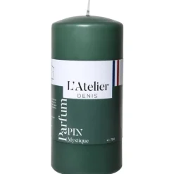 Bougie cylindrique taille L vert parfum sapin L’Atelier de Denis - Ø 6,8 x H 14.5 cm