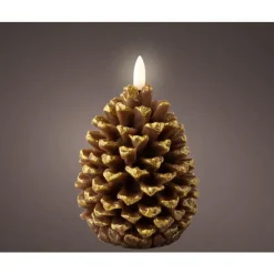 Bougie forme pomme de pin marron à LED - Ø 8,5 x H 13,1 cm