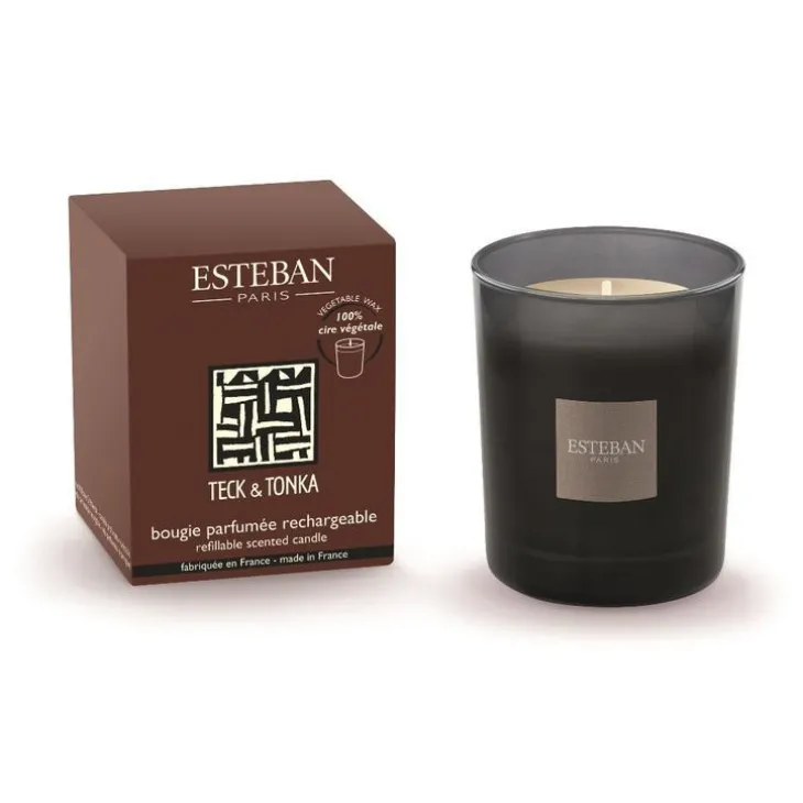 Bougie parfumée rechargeable Initiale Teck et Tonka Esteban - 180 g