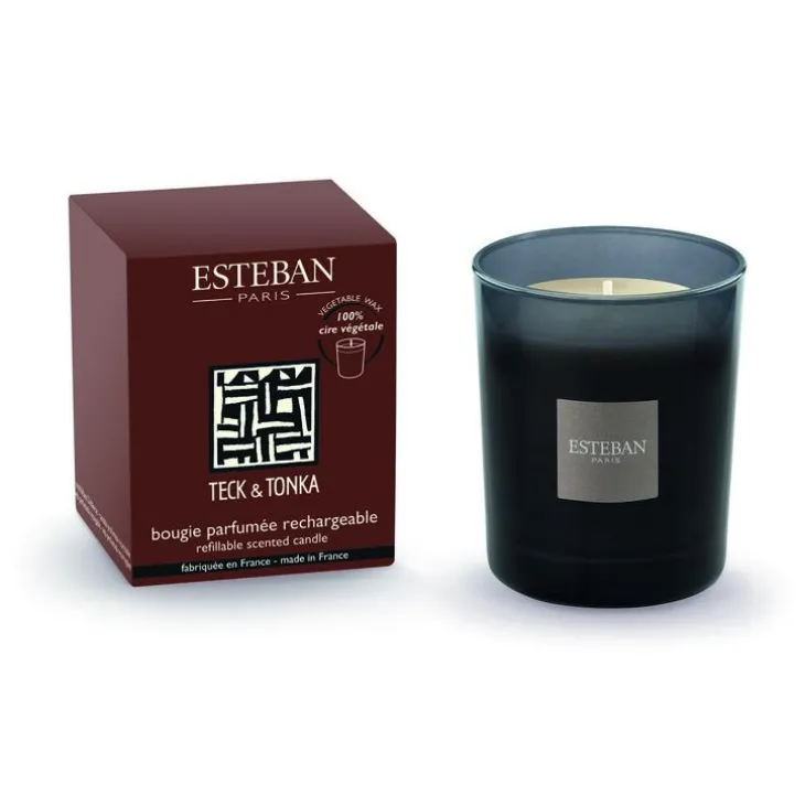 Bougie parfumée rechargeable Initiale Teck et Tonka Esteban - 180 g