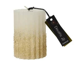 Bougie pilier blanc laine avec paillettes or - Ø 7 x H 10 cm