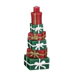 Bougie rouge et verte forme cadeaux - 8 x 7 x 23 cm