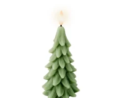 Bougie sapin vert imitation cire à LED blanc chaud pour intérieur - Ø 7 x H 15,5 cm