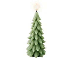 Bougie sapin vert imitation cire à LED blanc chaud pour intérieur - Ø 8 x H 19,3 cm