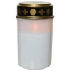 Bougie tombale blanche en plastique à LED effet flamme pour extérieur Toussaint - Ø 7,5 x H 12,5 cm